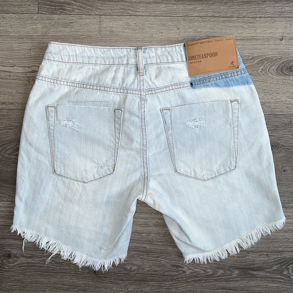 ONE TEASPOON Stevies Shorts Size 25 Long Length Light Blue Distressed Retro 90s - Picture 7 of 12